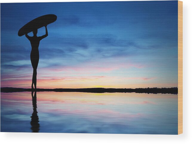 Active Wood Print featuring the photograph Surfer Silhouette by Aged Pixel