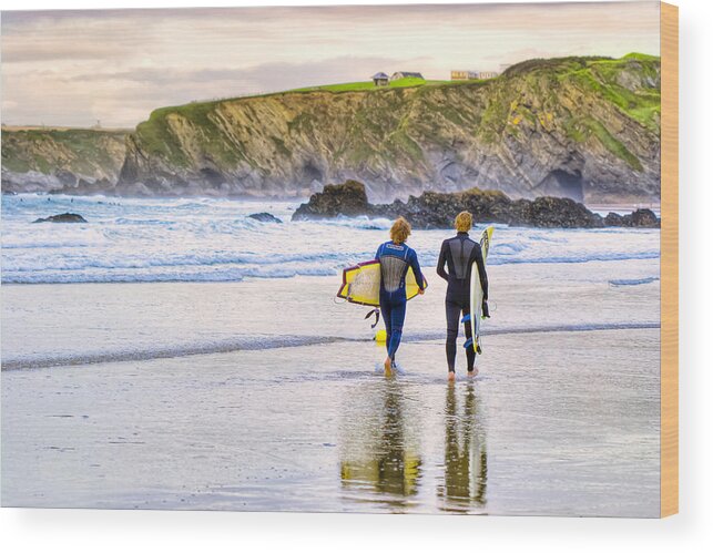 Cornwall Wood Print featuring the photograph Surfing Zen - Cornish Beach in Newquay by Mark Tisdale