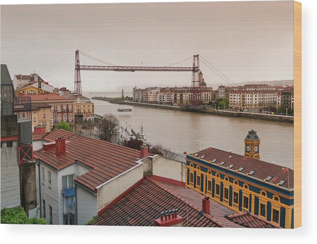 Suspension Bridge Wood Print featuring the photograph Suspension Bridge In Portugalete by By Juan Ignacio Llana