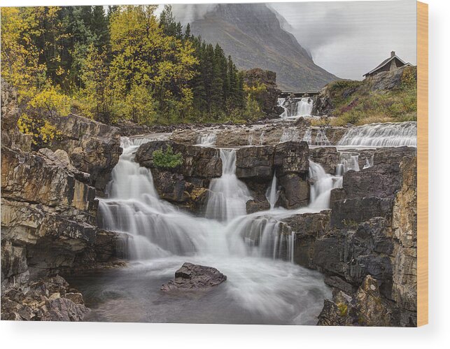 Glacier National Park Wood Print featuring the photograph Swiftcurrent Falls in Autumn by Mark Kiver