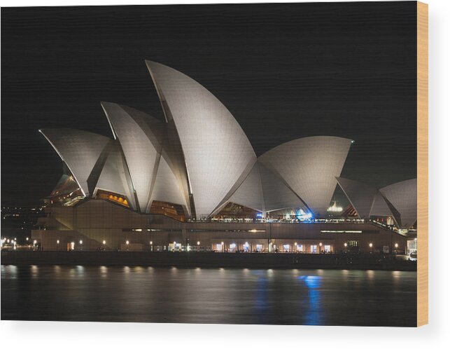 Photography Wood Print featuring the photograph Sydney Opera House Lit Up At Night by Panoramic Images