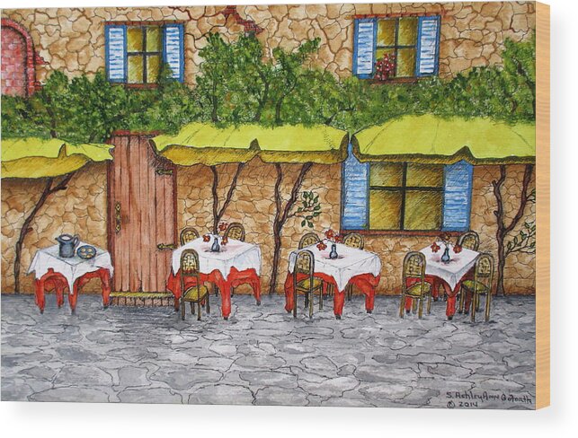 Tuscan Wood Print featuring the painting Table for Three by Ashley Goforth