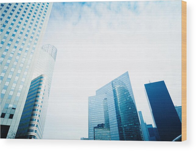 Corporate Business Wood Print featuring the photograph Tall Skyscraper From Low Angle View by Franckreporter