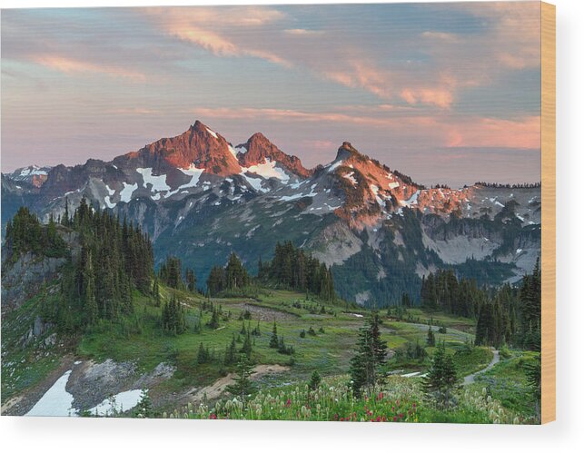 Alpine Wood Print featuring the photograph Tatoosh Range from Mazama Ridge by Michael Russell