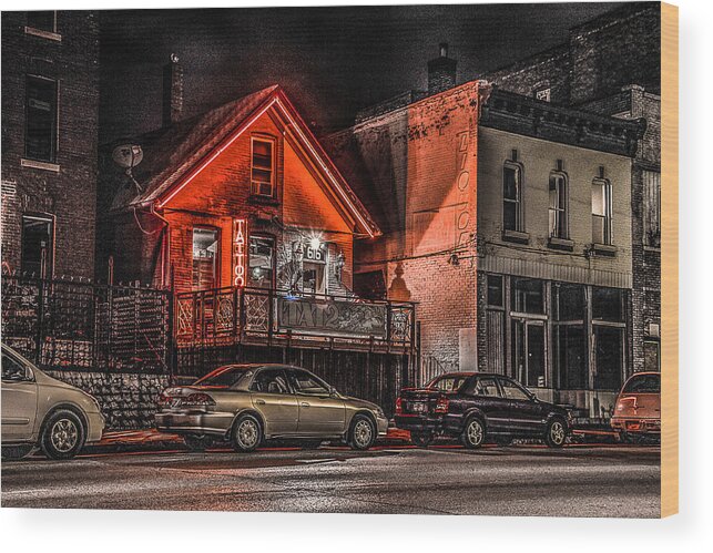 Tattoo Wood Print featuring the photograph Tattoo Parlor by Ray Congrove