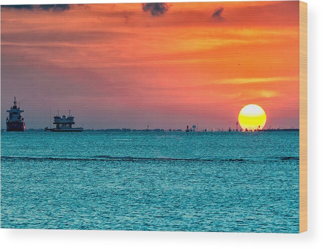 Beautiful Sunset Wood Print featuring the photograph Sunset on the Houston Ship Channel by Victor Culpepper