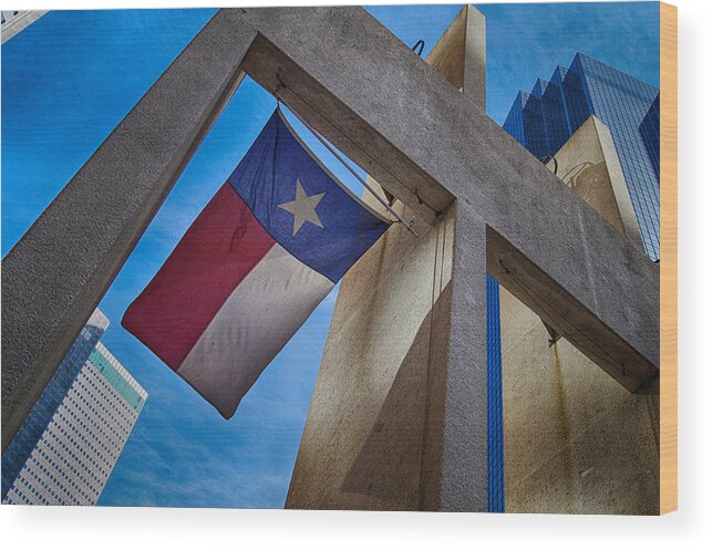 Texas State Flag Wood Print featuring the photograph Texas State Flag Downtown Dallas by Kathy Churchman