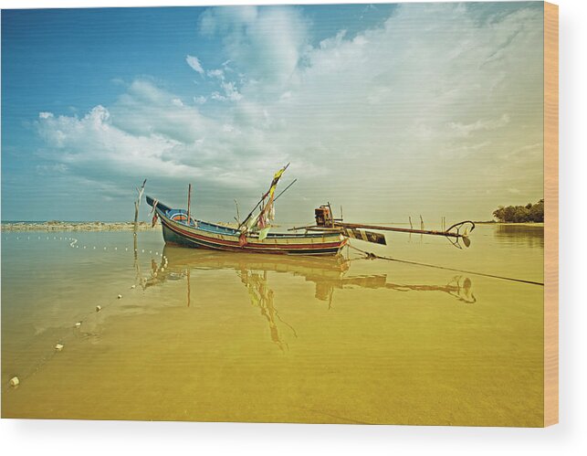 Exoticism Wood Print featuring the photograph Thailand Longtail Fishing Boat by 35007