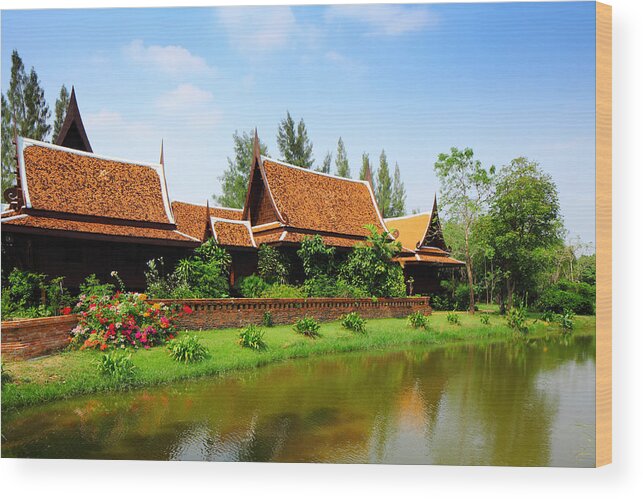 Scenics Wood Print featuring the photograph Thailand Style House by Ngkaki