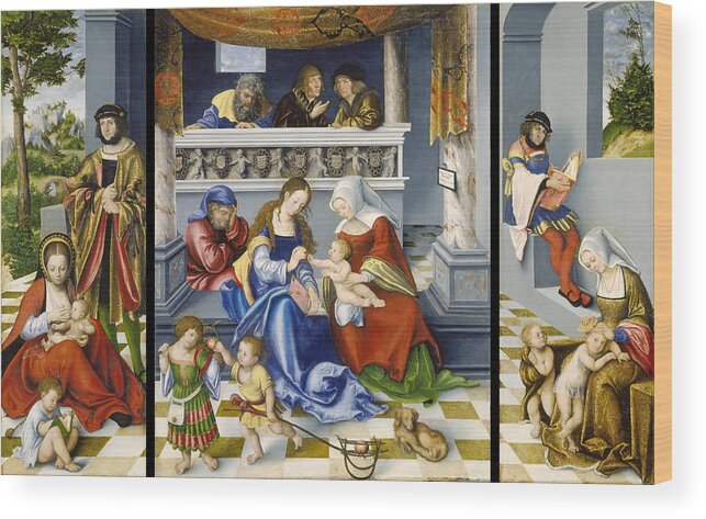 Lucas Cranach The Elder Wood Print featuring the painting The Altarpiece of the Holy Kinship by Lucas Cranach the Elder