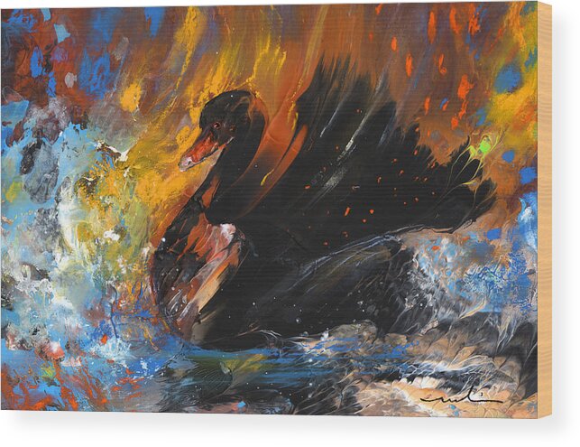 Fantasy Wood Print featuring the painting The Black Swan by Miki De Goodaboom