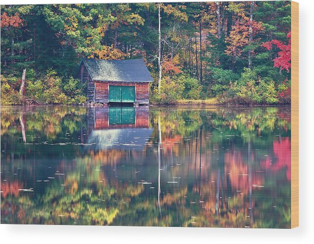 Autumn Wood Print featuring the photograph The Boat House by Jeff Sinon