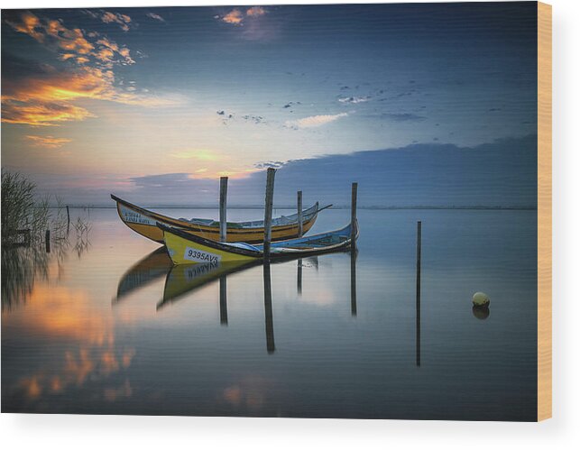 Landscape Wood Print featuring the photograph The Boats by Rui Ribeiro