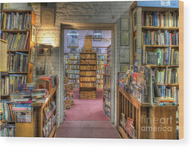 Hdr Wood Print featuring the photograph The Bookstore by Mathias 
