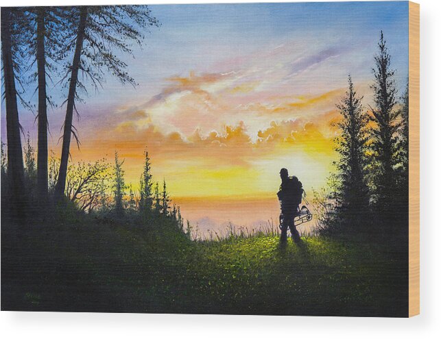 Bow Hunting Wood Print featuring the painting The Bowhunter by Chris Steele