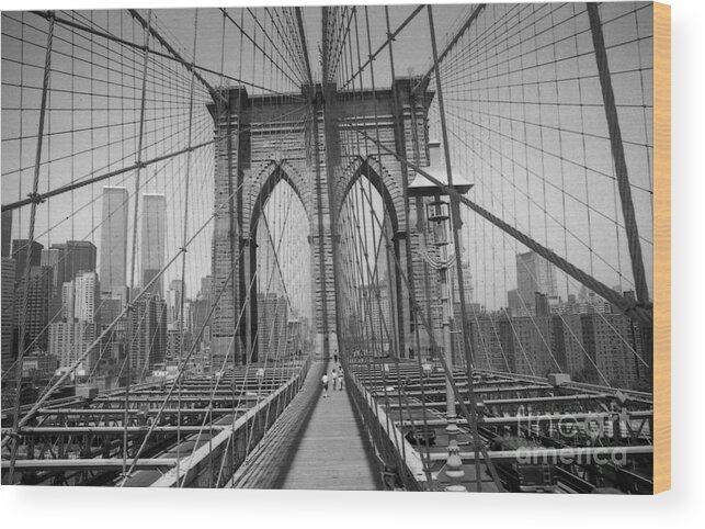 Brooklyn Wood Print featuring the digital art The Brooklyn Bridge before nine eleven by Steven Spak