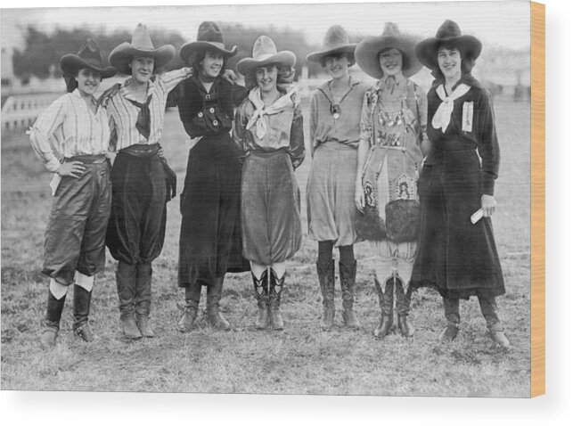 1900s Wood Print featuring the photograph The Cheyenne Rodeo RoundUp Cowgirls by Underwood Archives