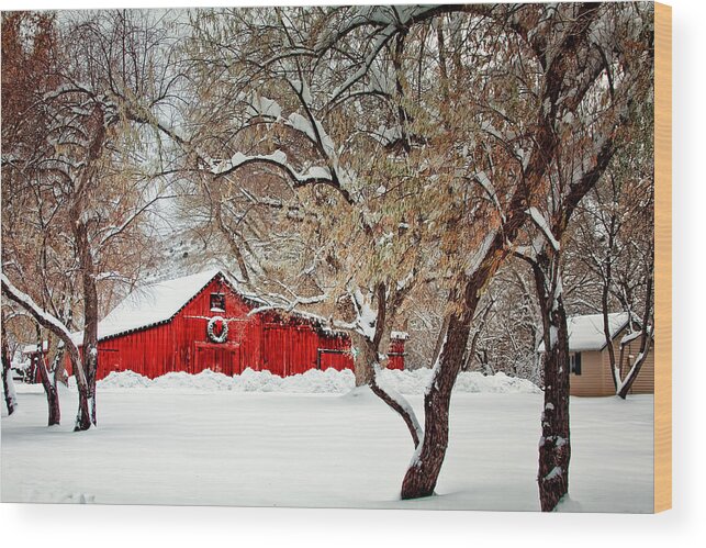 Christmas Wood Print featuring the photograph The Christmas Barn by Teri Virbickis