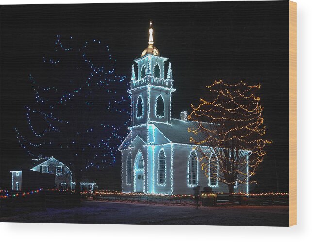 Alight At Night Wood Print featuring the photograph The Church - Alight at Night. Upper Canada Village by Rob Huntley