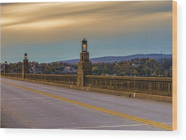 Columbia-wrightsville Bridge Wood Print featuring the photograph The Columbia-Wrightsville Bridge at Sunset During Fall by Beth Venner