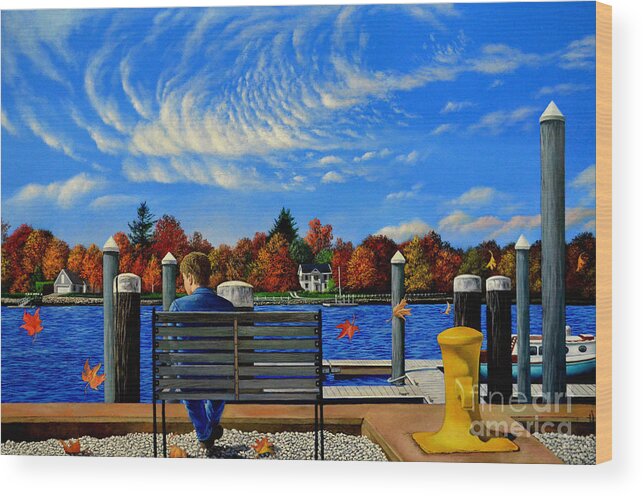 Dock Wood Print featuring the painting The Dock By Christopher Shellhammer by Christopher Shellhammer