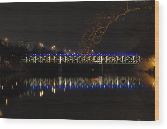 East Wood Print featuring the photograph The East Falls Bridge at Night - Philadelphia by Bill Cannon
