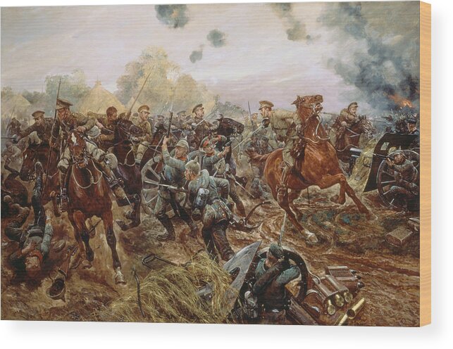 Battle Of Mons Wood Print featuring the painting The First Vc Of The European War, 1914 by Richard Caton II Woodville