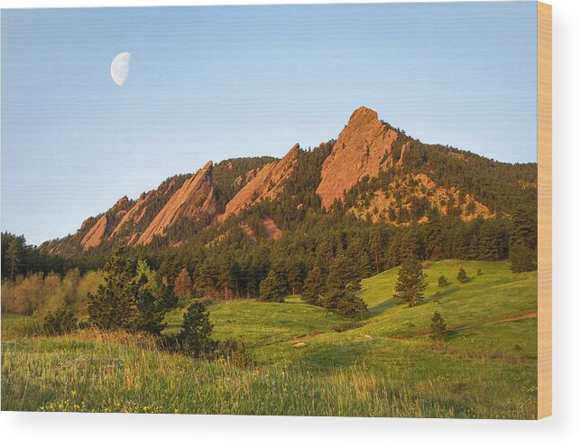 Flatirons Wood Print featuring the photograph The Flatirons - Spring by Aaron Spong