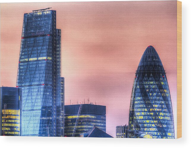 Cheesegrater Wood Print featuring the photograph The Gherkin and the Cheesgrater London by David Pyatt