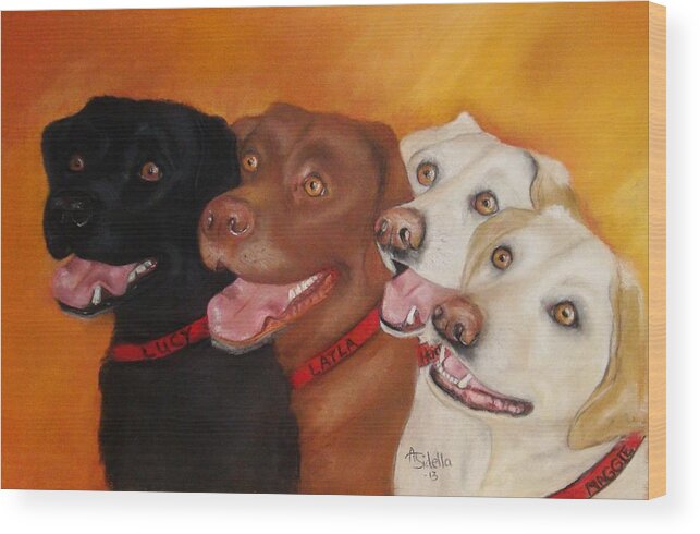 Labrador Wood Print featuring the painting The Girls by Annamarie Sidella-Felts