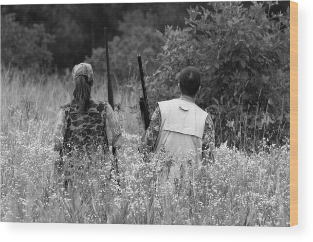 Bird Hunting Wood Print featuring the photograph THE HUNT In Black and White by Janice Adomeit