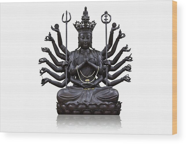 Angel Wood Print featuring the photograph The images of Guanyin black by Tosporn Preede