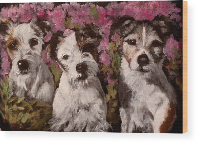 Jack Russells Wood Print featuring the painting The Jacks by Carol Russell