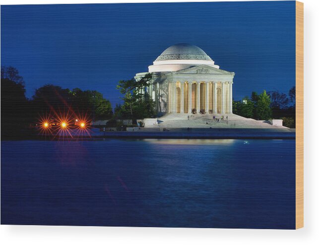 America Wood Print featuring the photograph The Jefferson Memorial at the Blue Hour of Twilight by Mitchell R Grosky