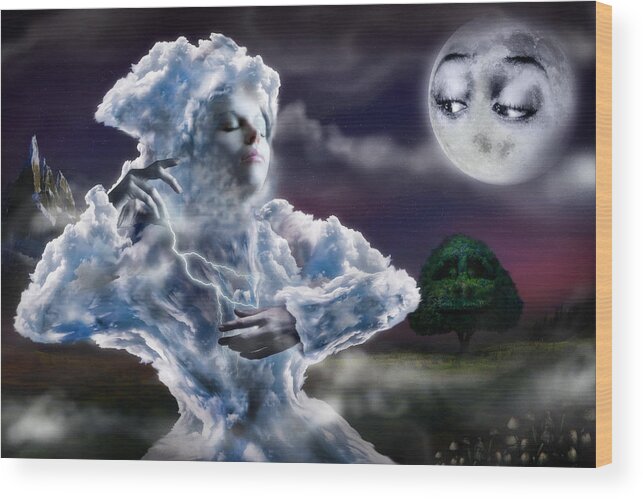 Night Wood Print featuring the digital art The Little Cloud by Alessandro Della Pietra