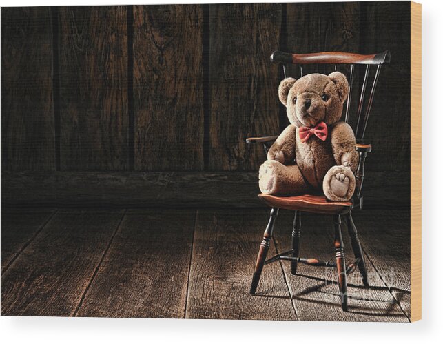 Teddy Wood Print featuring the photograph The Lonely Forgotten Bear by Olivier Le Queinec