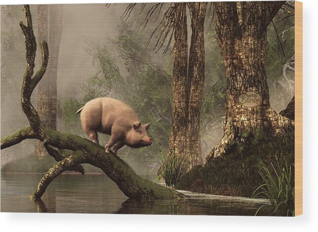 Pig Wood Print featuring the digital art The Lost Pig by Daniel Eskridge