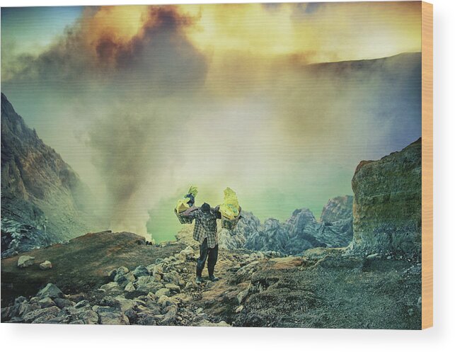 Ijen Wood Print featuring the photograph The Man From Green Crater by Ismail Raja Sulbar