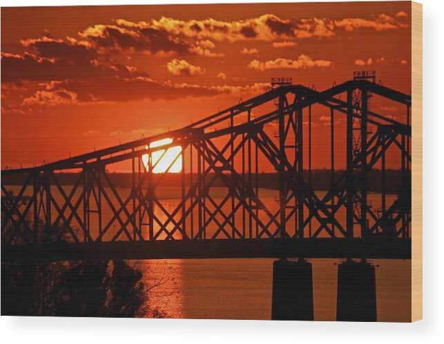 Mississippi River Wood Print featuring the photograph The Mississippi River Bridge at Natchez at sunset. by Jim Albritton