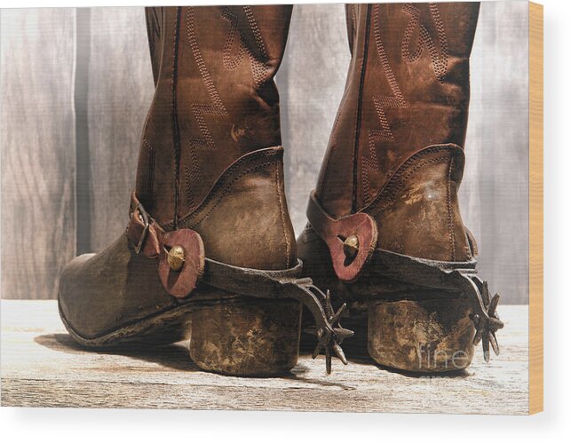 Cowboy Wood Print featuring the photograph The Muddy Boots by Olivier Le Queinec