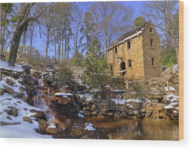 The Old Mill Wood Print featuring the photograph The Old Mill in Winter - Arkansas - North Little Rock by Jason Politte