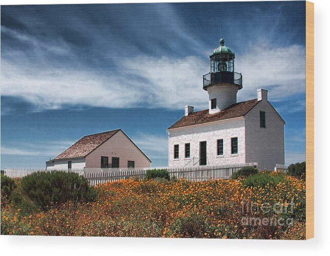 Point Loma Wood Print featuring the photograph The Old Point Loma Lighthouse by Diana Sainz by Diana Raquel Sainz