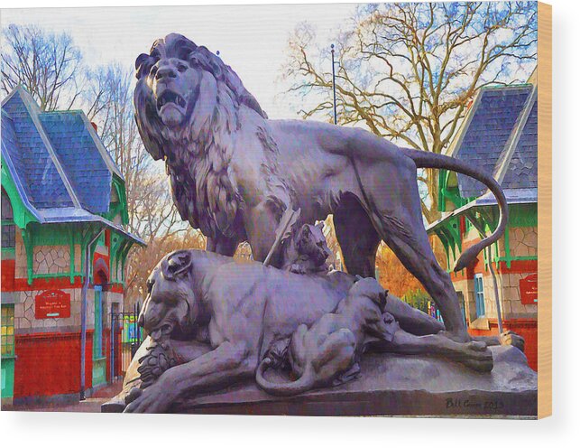 Philadelphia Wood Print featuring the photograph The Philadelphia Zoo Lion Statue by Bill Cannon