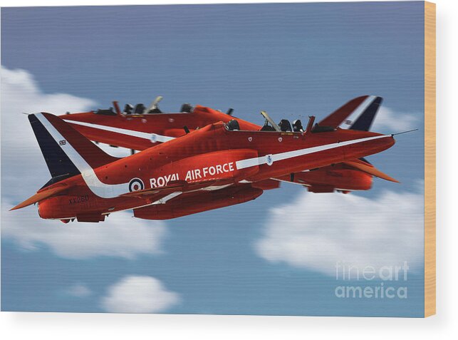 The Red Arrows Raf Wood Print featuring the digital art The Red Arrows Synchro Pair by Airpower Art