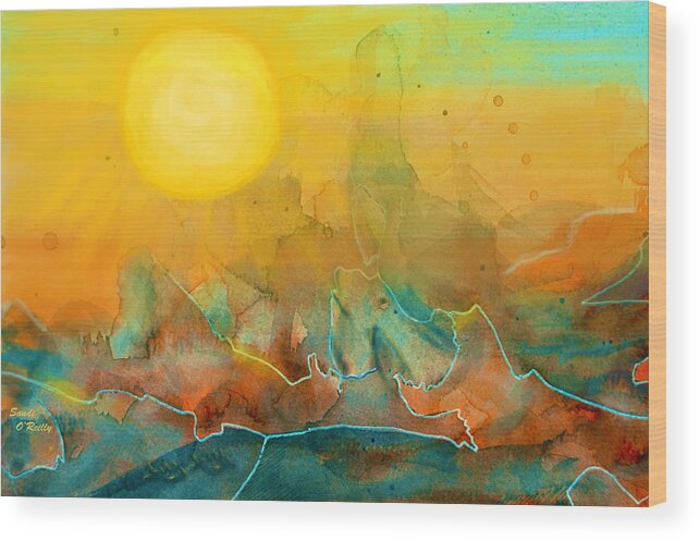 Abstract Wood Print featuring the mixed media The Rising Sun by Sandi OReilly