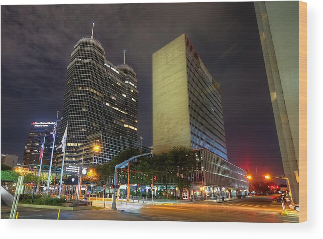 Houston Wood Print featuring the photograph The Texas Medical Center at Night by Tim Stanley