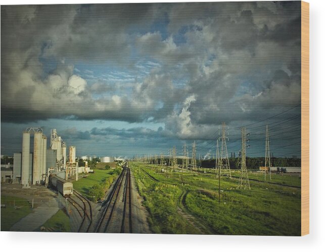 Trains Wood Print featuring the digital art The Train Yard by Linda Unger