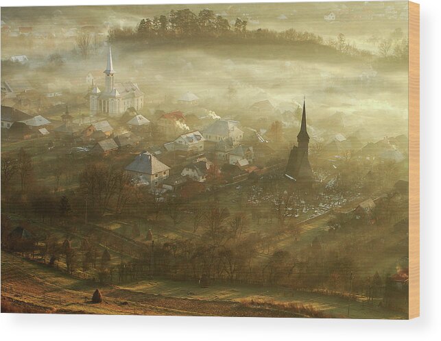 Town Wood Print featuring the photograph The Village Born From Fog... by 