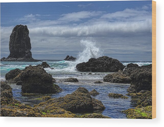 Pacific Northwest Wood Print featuring the photograph The Waves at Haystack Rock by Dale Kauzlaric