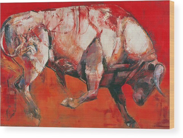 Taurus Wood Print featuring the painting The White Bull by Mark Adlington